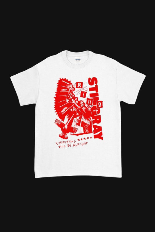 HAND-PRINTED T-SHIRT EVERYTHING WILL BE ALRIGHT - WHITE/RED