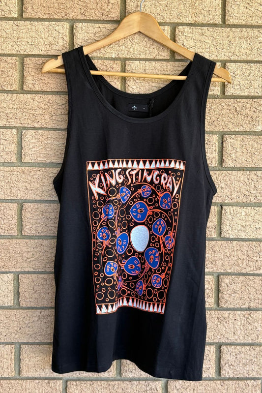 HAND-PRINTED STINGRAYS BLACK SINGLET NAVY/WHITE